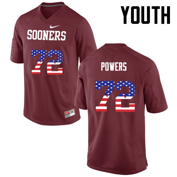 Youth Oklahoma Sooners #72 Ben Powers College Football USA Flag Fashion Jerseys-Crimson